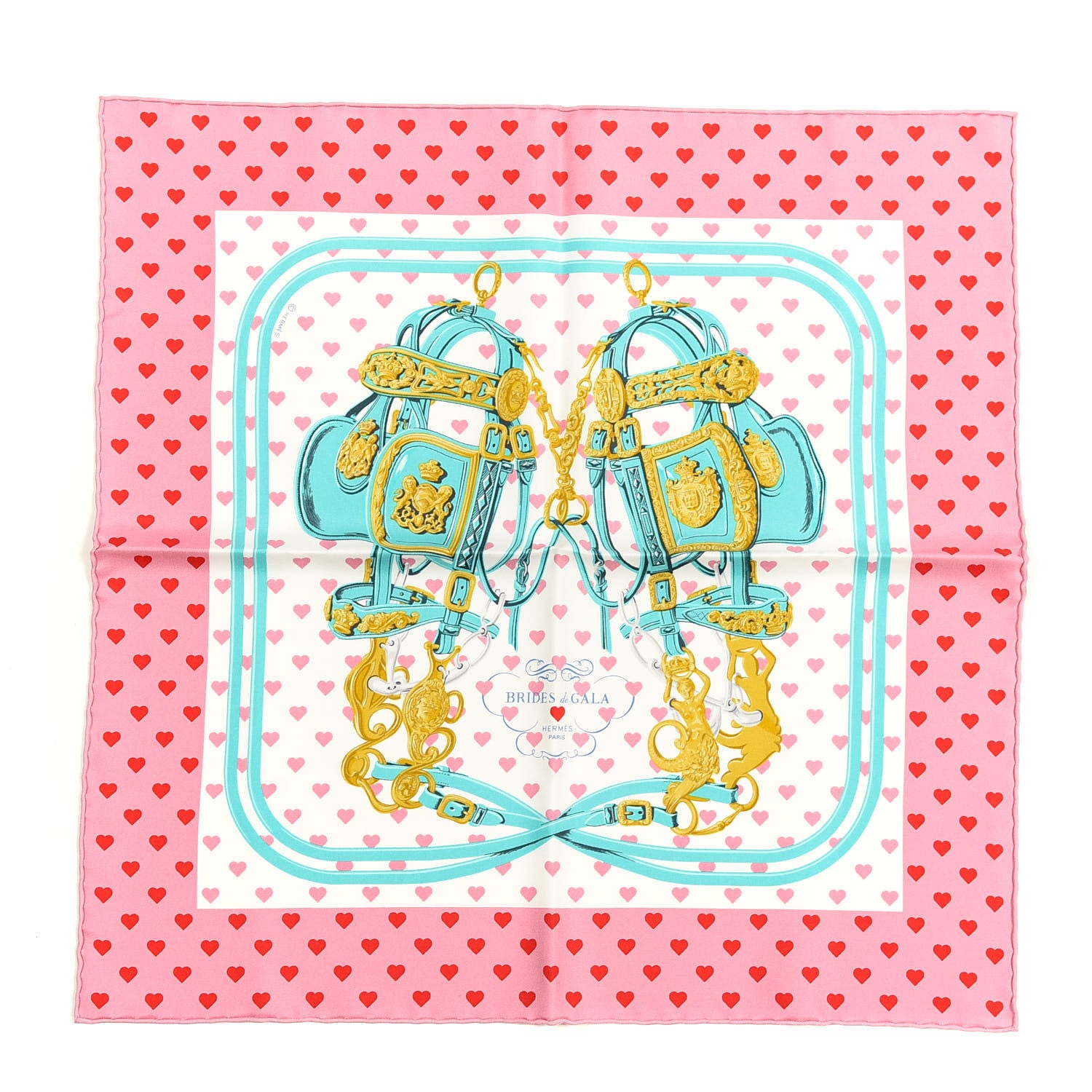 Hermes Silk Brides De Gala Love Pocket Square Rose Buvard Rouge Turquoise 1 of 4