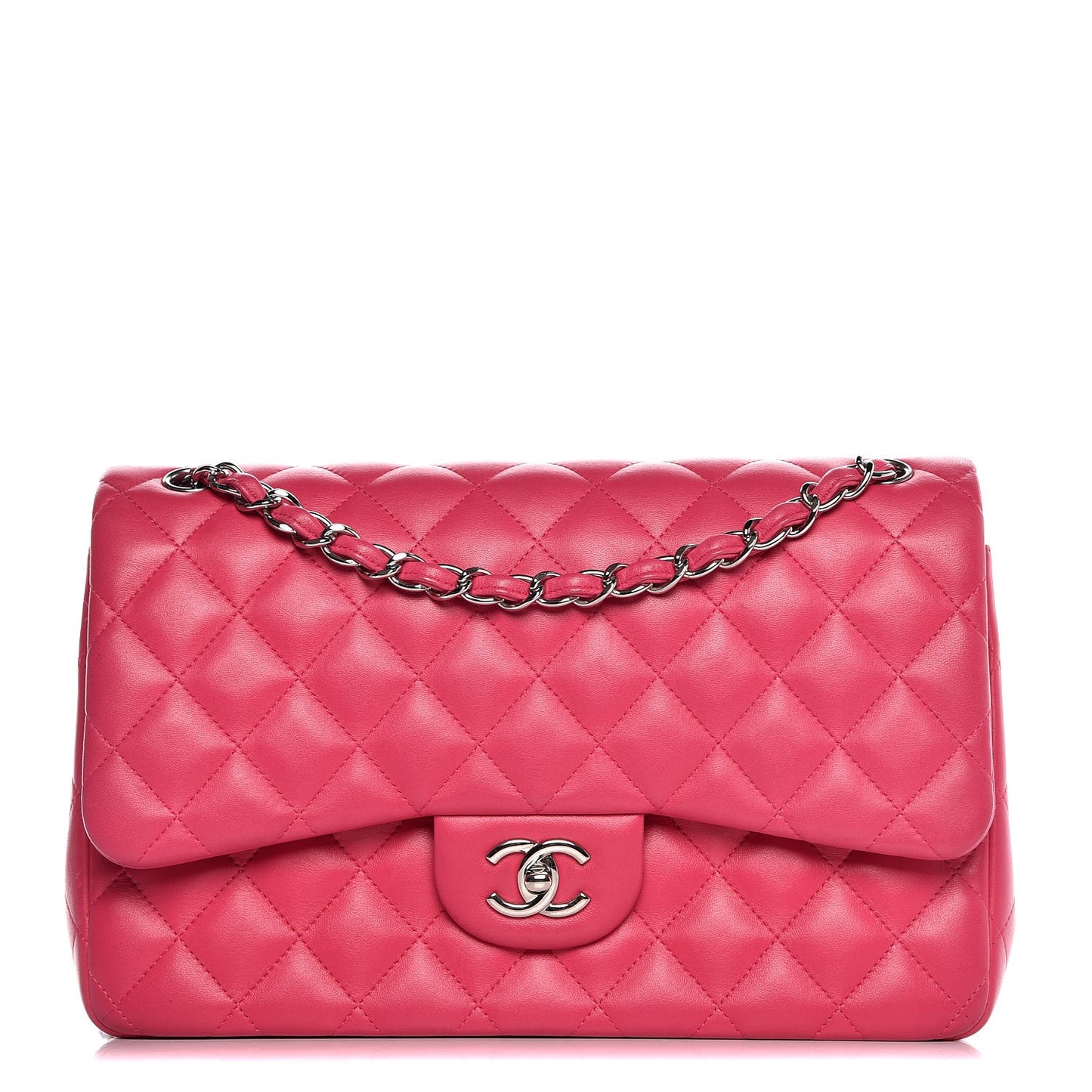 Lambskin Quilted Jumbo Double Flap Dark Pink