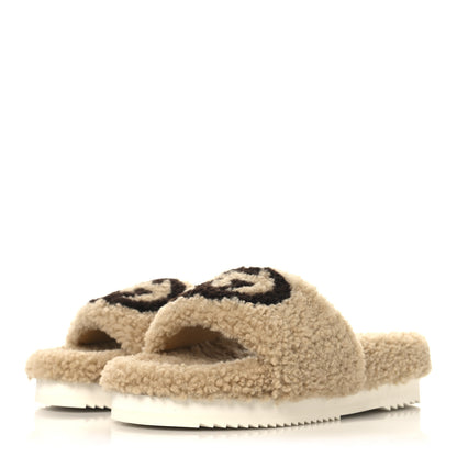 Gucci Shearling Womens Eileen Slide Sandals 38 Cocoa Butterscotch 4 of 10