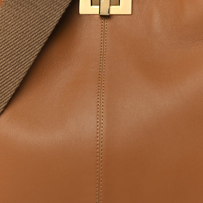Fendi Vitello Seta Light Century Shearling FF 1974 Medium Peekaboo X-Lite Nocciolo Ebano Tobacco 8 of 10