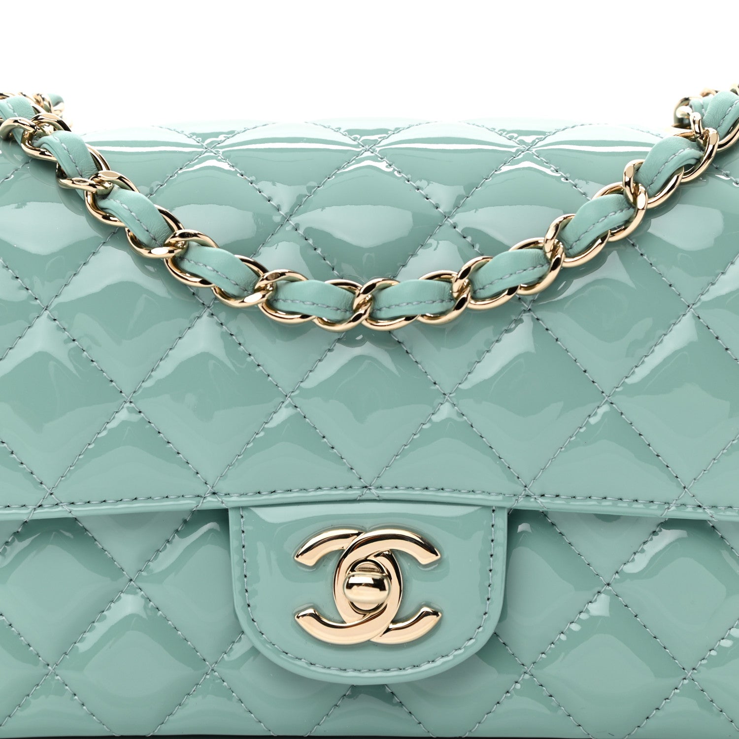 Chanel Patent Calfskin Quilted Mini Rectangular Flap Light Blue 8 of 11