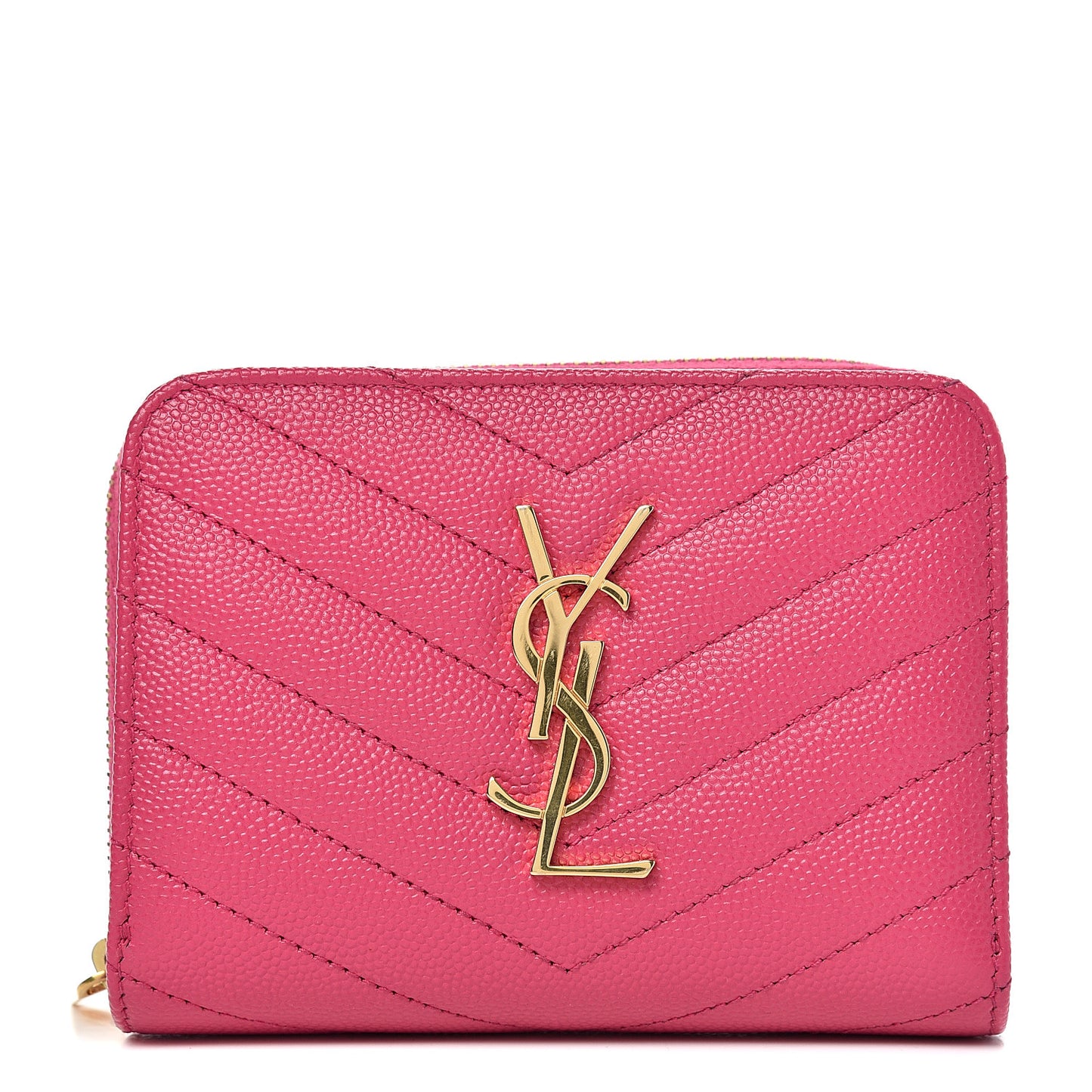 Grain De Poudre Matelasse Chevron Monogram Compact Zip Around Wallet Fuchsia