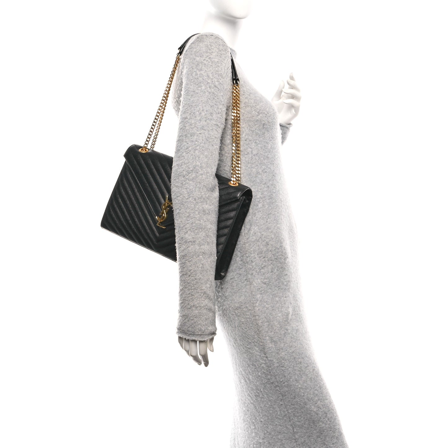 Grain De Poudre Textured Mixed Matelasse Large Triquilt Monogram Satchel Black