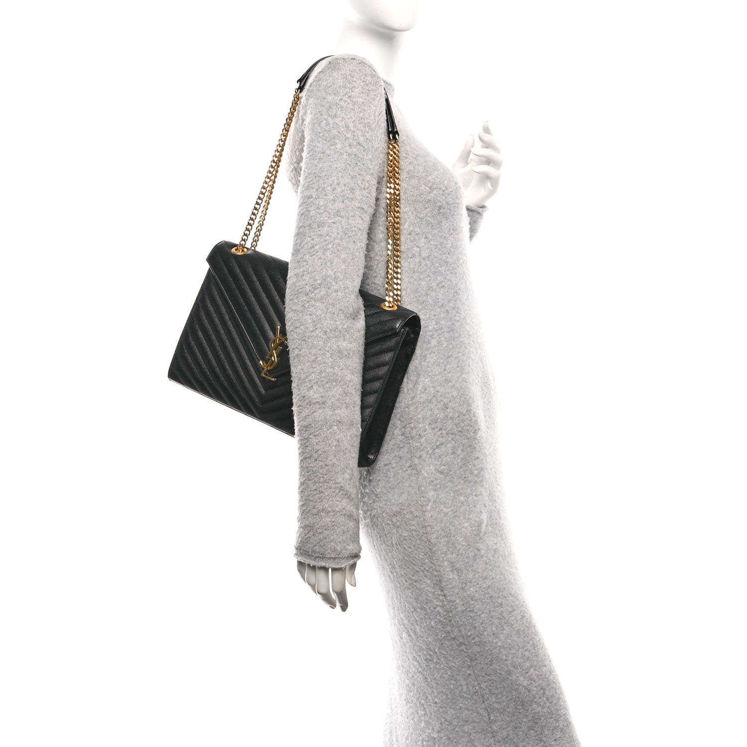 Saint Laurent Grain De Poudre Textured Mixed Matelasse Large Triquilt Monogram Satchel Black 2 of 10