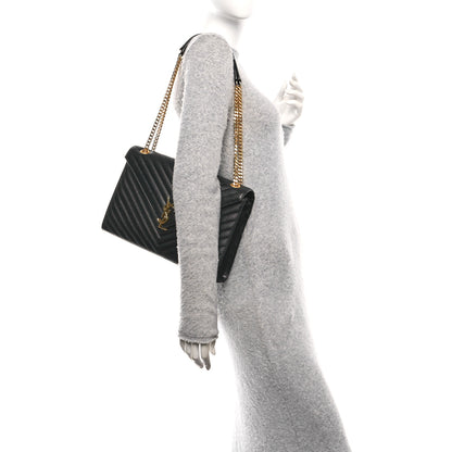 Saint Laurent Grain De Poudre Textured Mixed Matelasse Large Triquilt Monogram Satchel Black 2 of 10