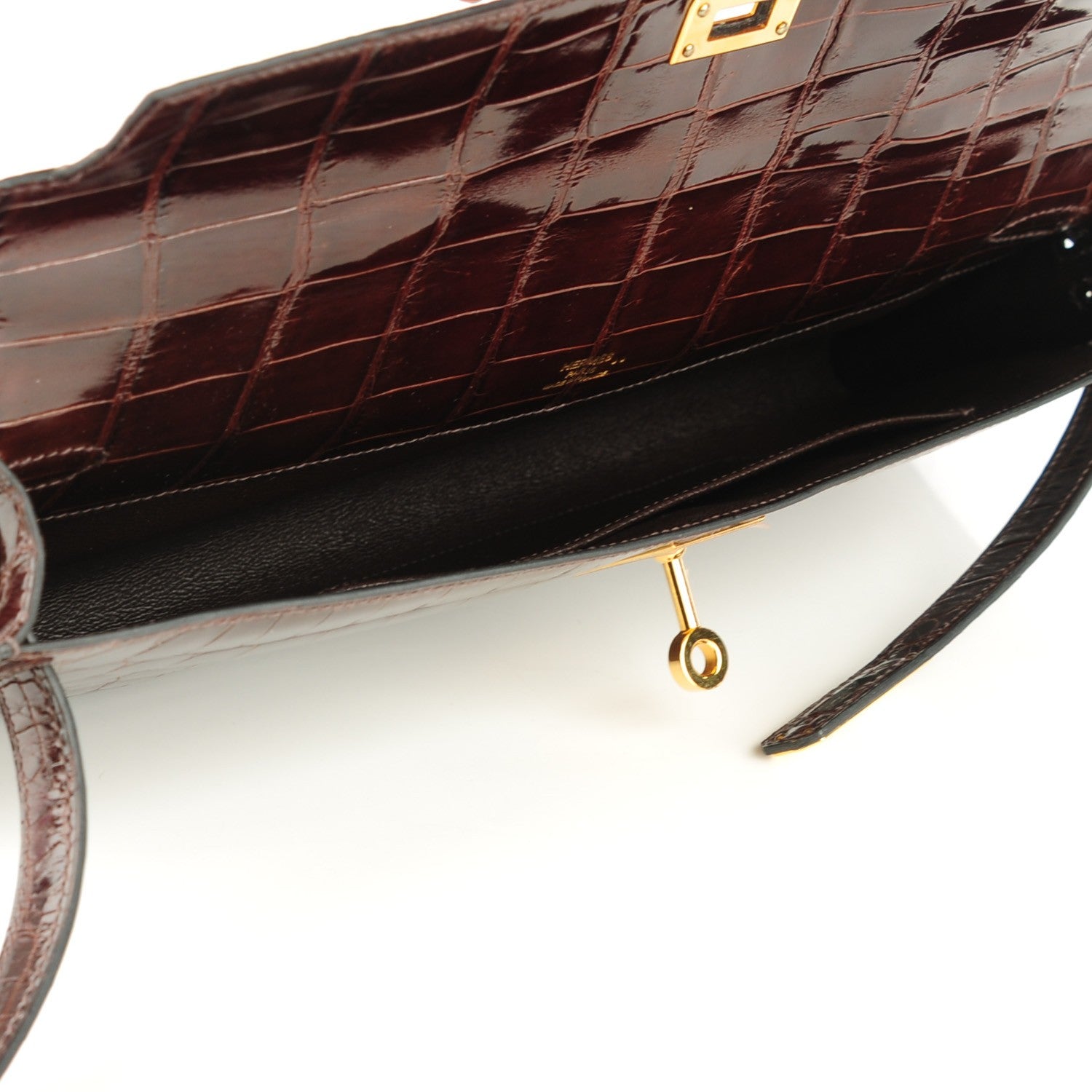 Hermes Shiny Niloticus Crocodile Kelly Cut Pochette Havane 5 of 9