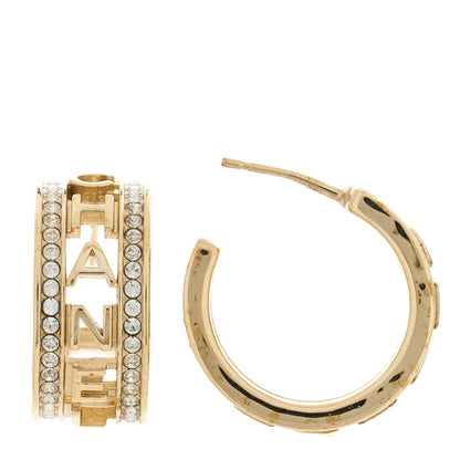 Chanel Metal Crystal Bow-tiful CC Hoop Earrings Gold 1 of 5