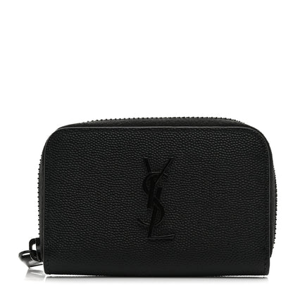 Saint Laurent Grain De Poudre Monogram Zip Coin Purse Black 1 of 7
