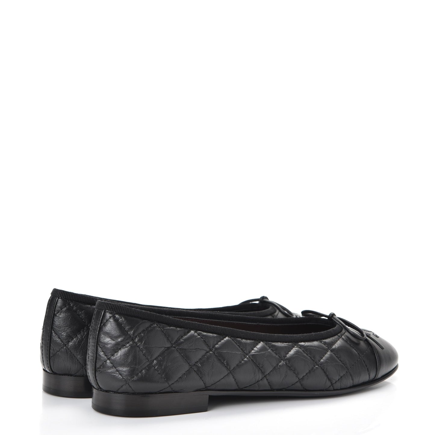 Aged Calfskin Quilted Cap Toe Ballerina Flats 39 Black