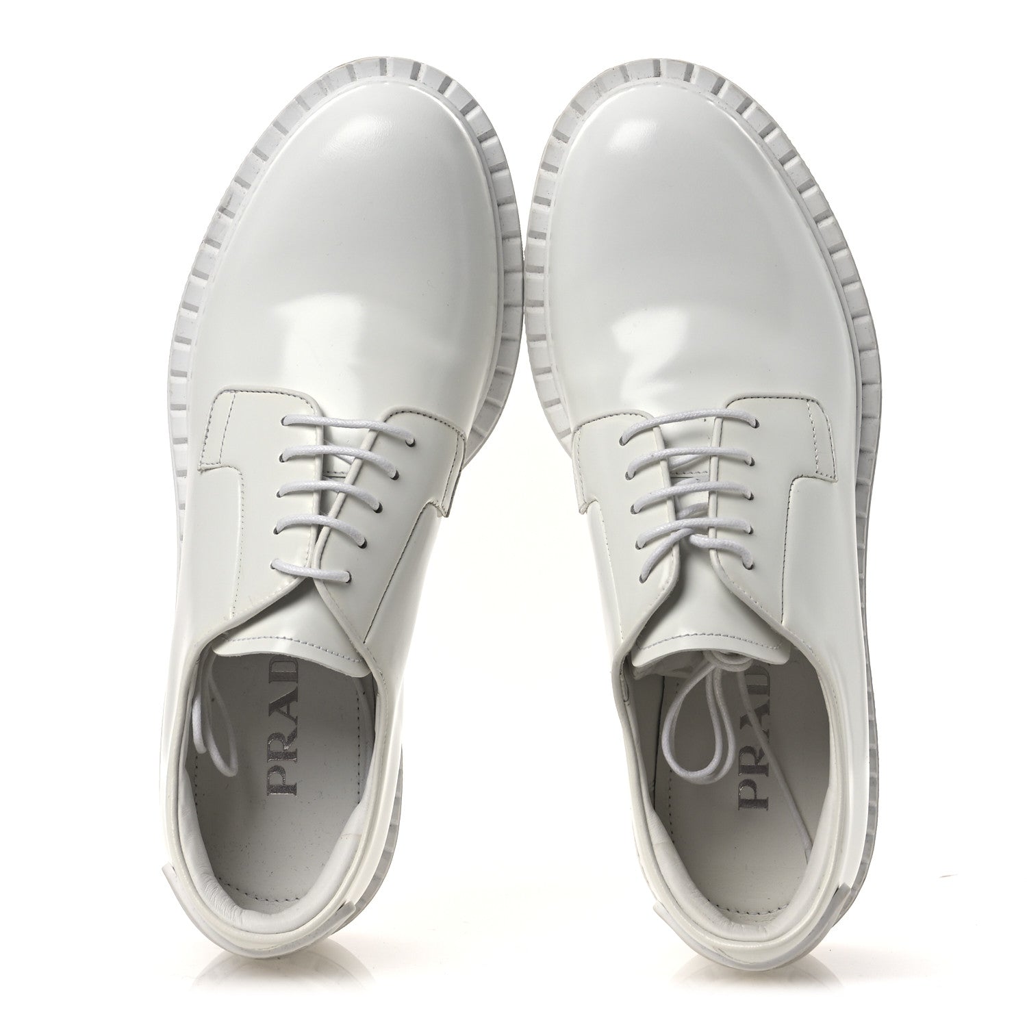 Prada Spazzolato Calzature Donna Triangle Logo 50mm Derby Loafers 36.5 White 2 of 11