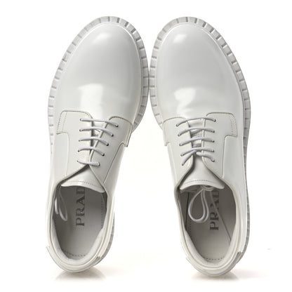 Prada Spazzolato Calzature Donna Triangle Logo 50mm Derby Loafers 36.5 White 2 of 11