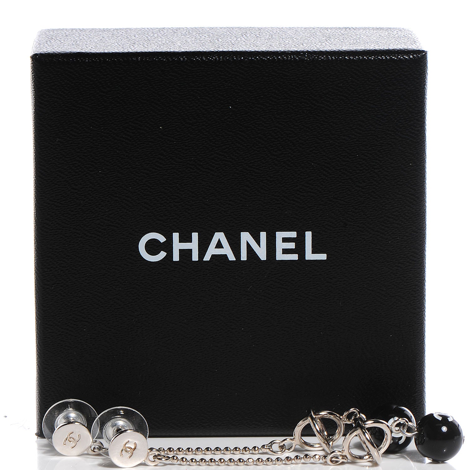 Chanel CC Logo Bead Long Drop Earrings Silver 5 of 5