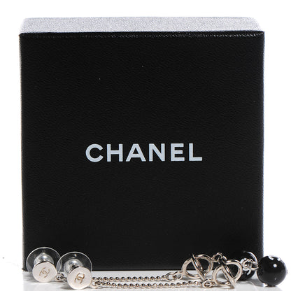 Chanel CC Logo Bead Long Drop Earrings Silver 5 of 5