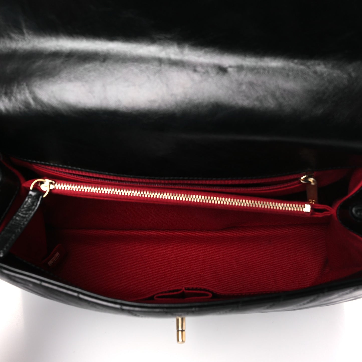 Aged Calfskin Chevron Quilted Large Coco Handle Flap Black