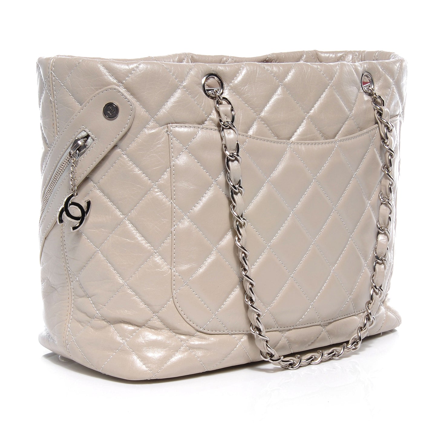 Leather Quilted Cotton Club Large Tote Pearl