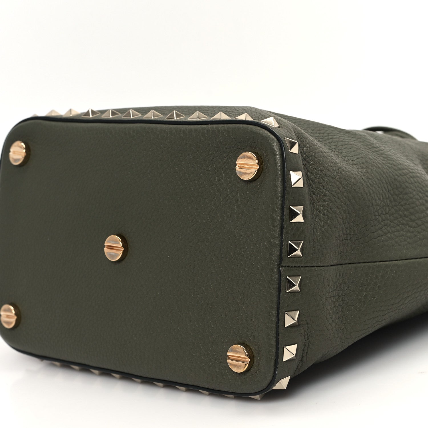 Valentino Garavani Pebbled Calfskin Small Rockstud Bucket Bag Green 8 of 9