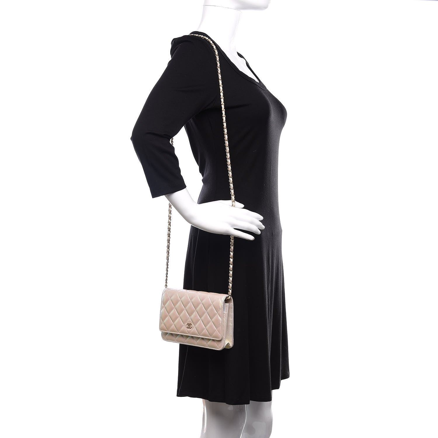 Chanel Iridescent Lambskin Quilted Wallet On Chain WOC Ivory 2 of 12