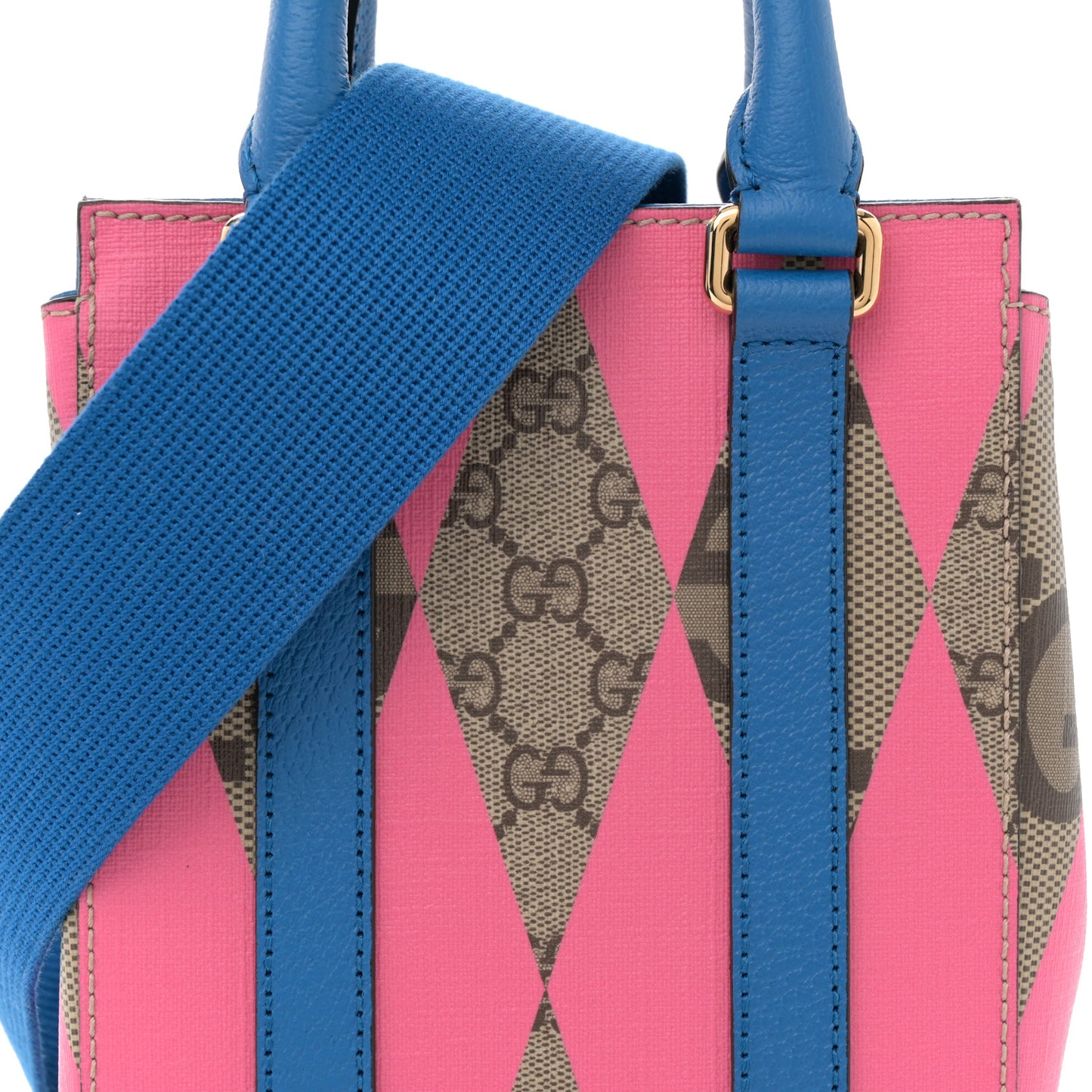 GG Supreme Monogram Textured Dollar Calfskin Rhombus Mini Tote Bag Beige Ebony Pink Blue