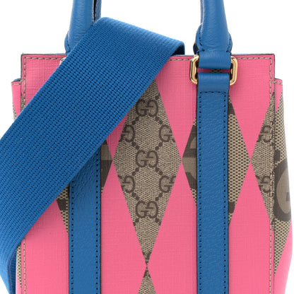 Gucci GG Supreme Monogram Textured Dollar Calfskin Rhombus Mini Tote Bag Beige Ebony Pink Blue 8 of 10