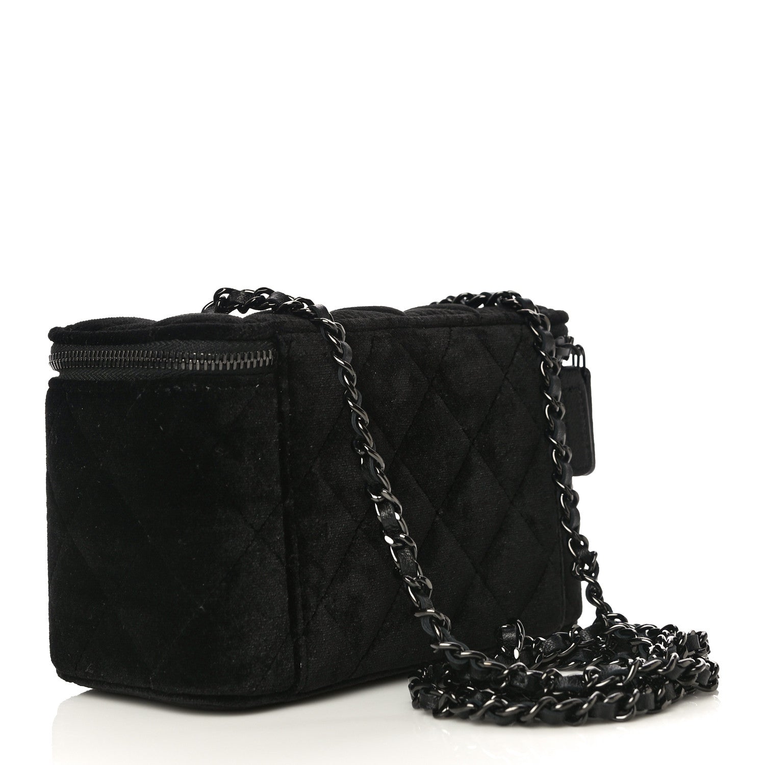 Chanel Velvet Quilted Small Vanity Case With Chain Black 2 of 10