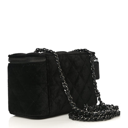 Chanel Velvet Quilted Small Vanity Case With Chain Black 2 of 10