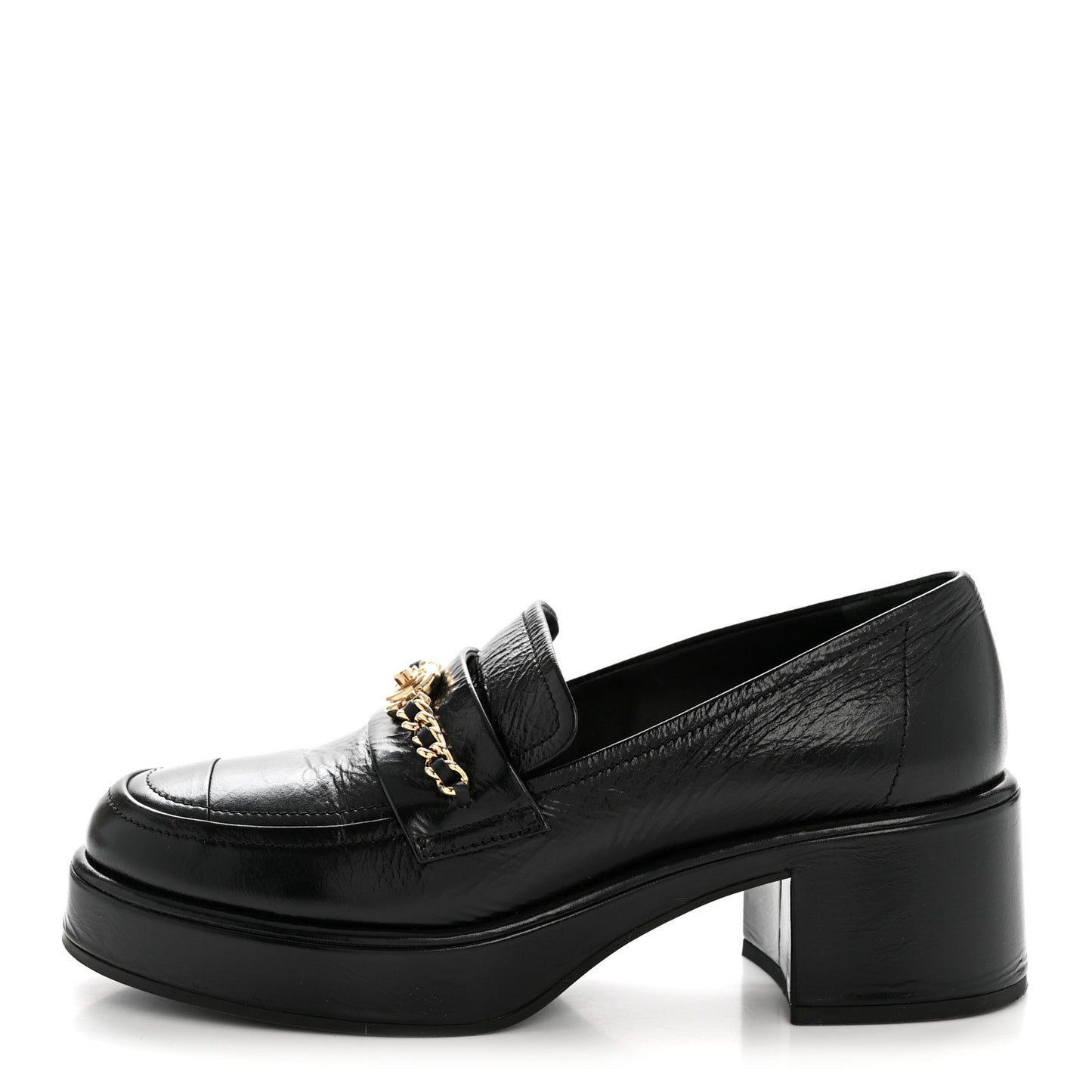 Shiny Calfskin Logo Loafers 38 Black