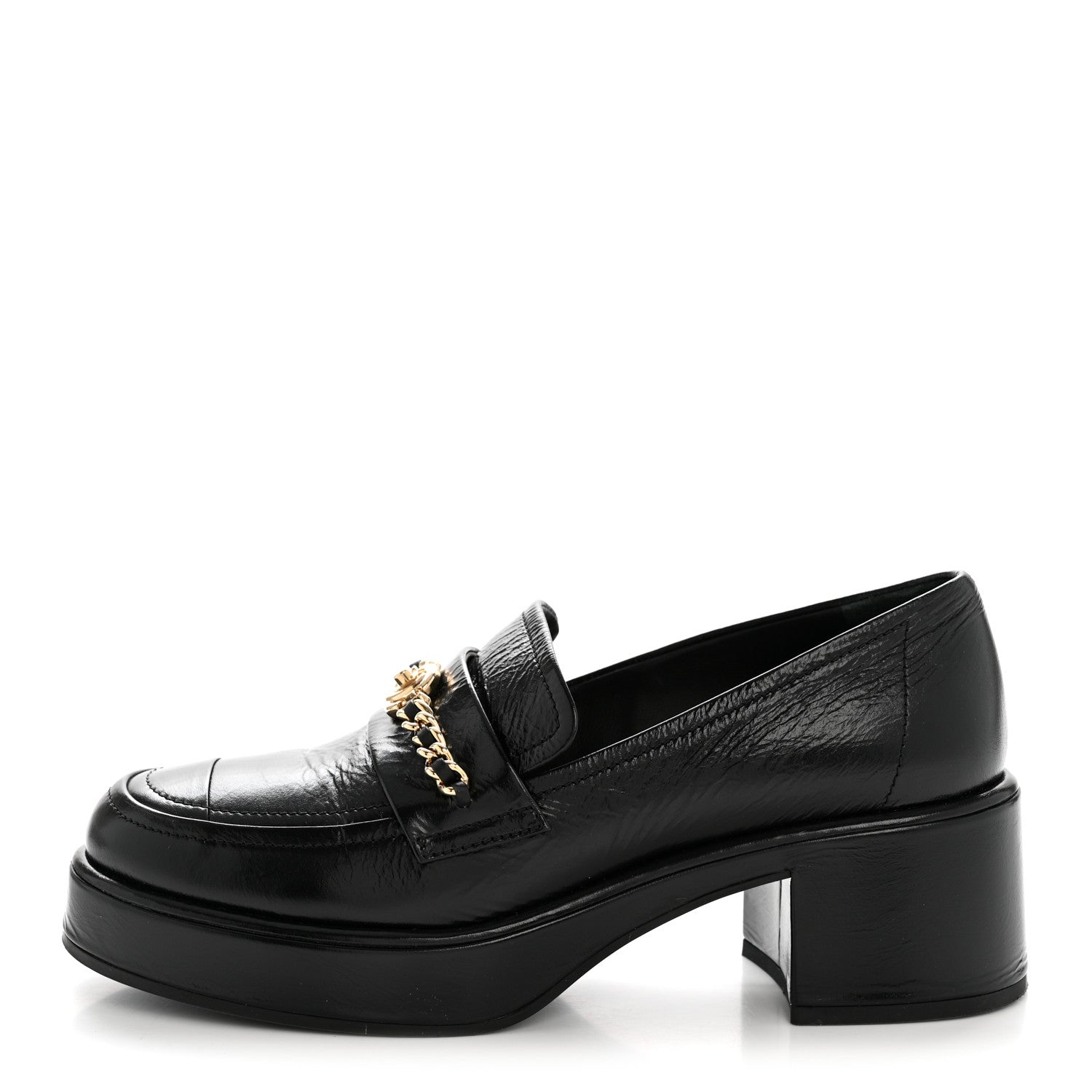 Chanel Shiny Calfskin Logo Loafers 38 Black 1 of 12