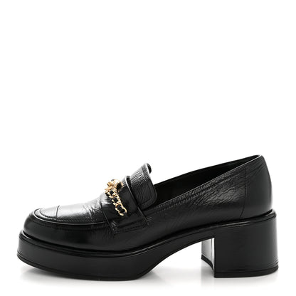 Chanel Shiny Calfskin Logo Loafers 38 Black 1 of 12
