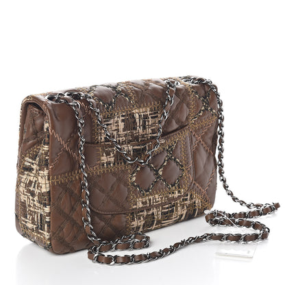 Chanel Lambskin Tweed Stitched Quilted Patch Medium Flap Brown 3 of 10