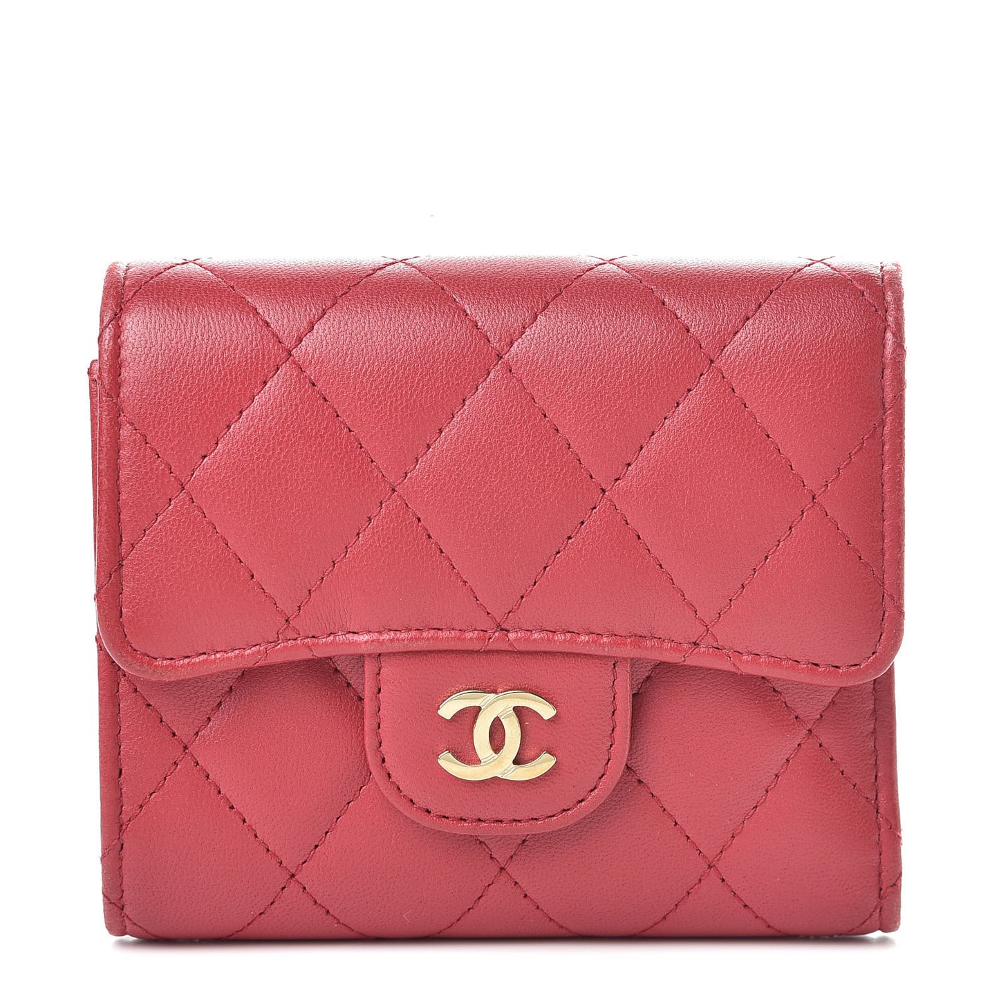 Lambskin Quilted Small Compact Wallet Red