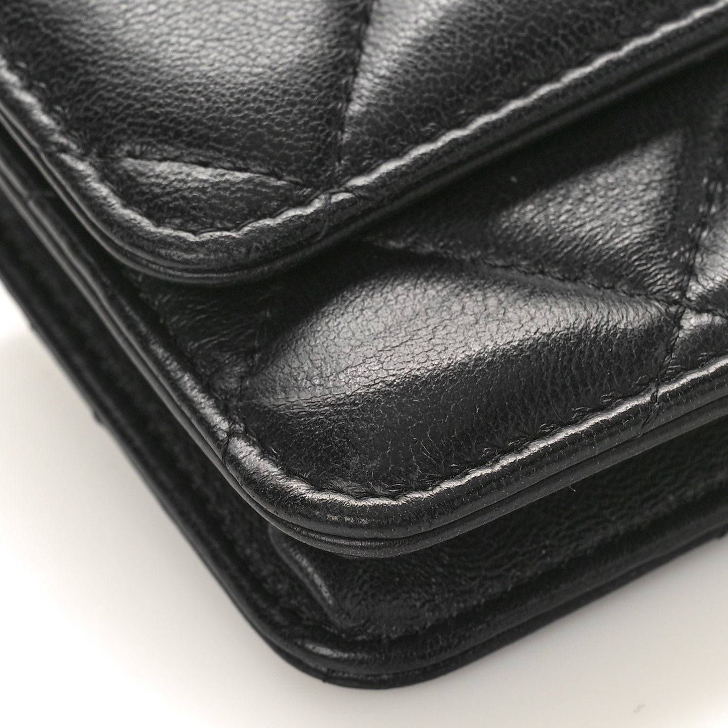 Lambskin Enamel Quilted Pending CC Flap Belt Bag Black
