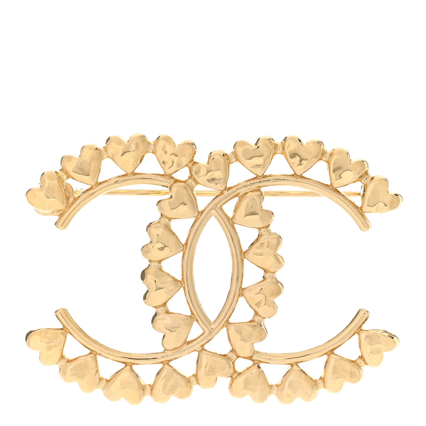 Metal CC Heart Brooch Gold