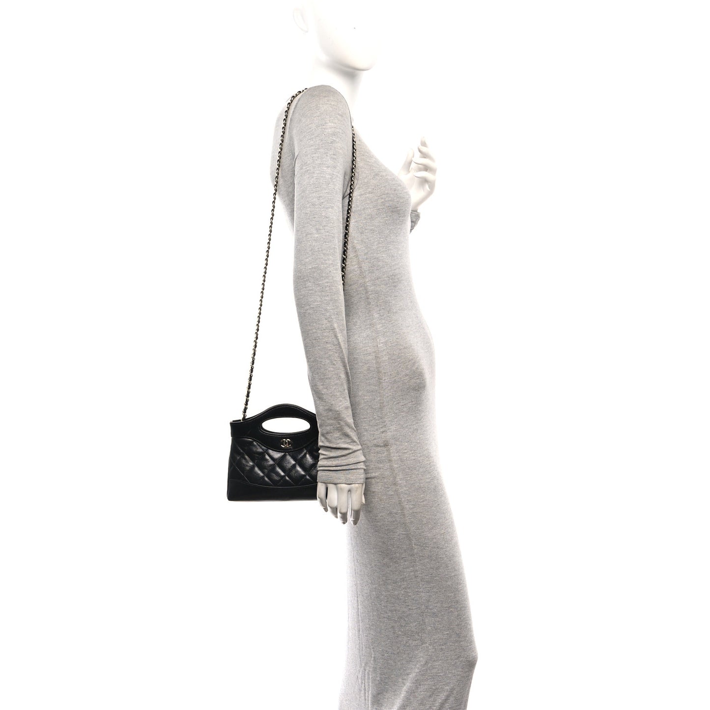 Shiny Crumpled Calfskin Quilted Nano 31 Shopping Bag Black