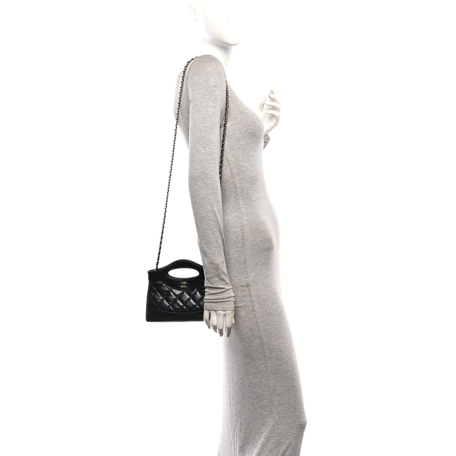 Chanel Shiny Crumpled Calfskin Quilted Nano 31 Shopping Bag Black 2 of 11