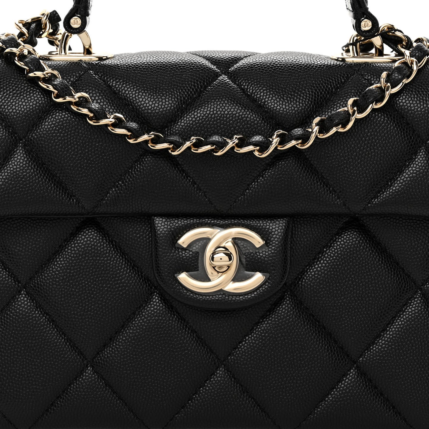 Caviar Quilted Mini Retro Twist Top Handle Flap Black