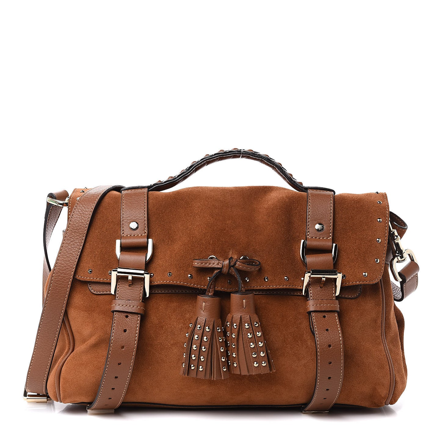 Heavy Suede Alexa Tassel Satchel Oak