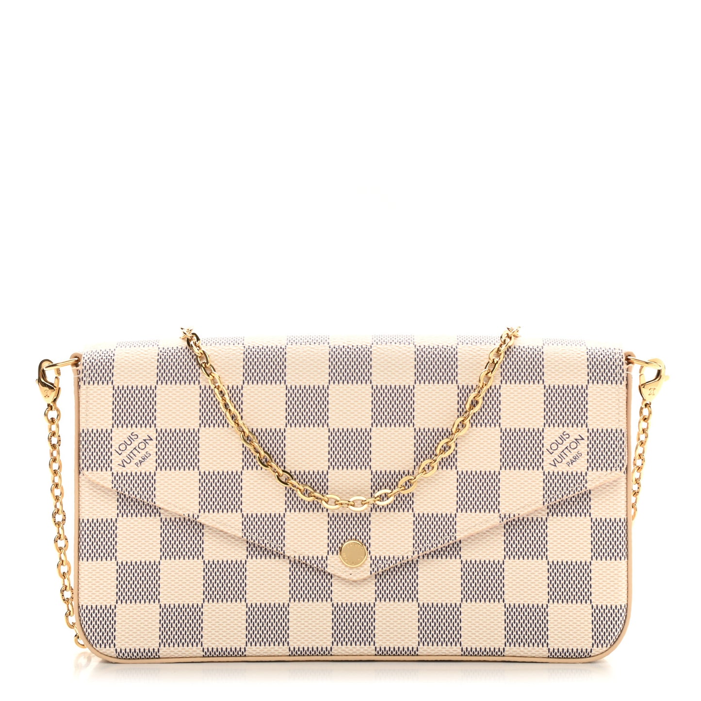 Damier Azur Pochette Felicie Chain Wallet Rose Ballerine
