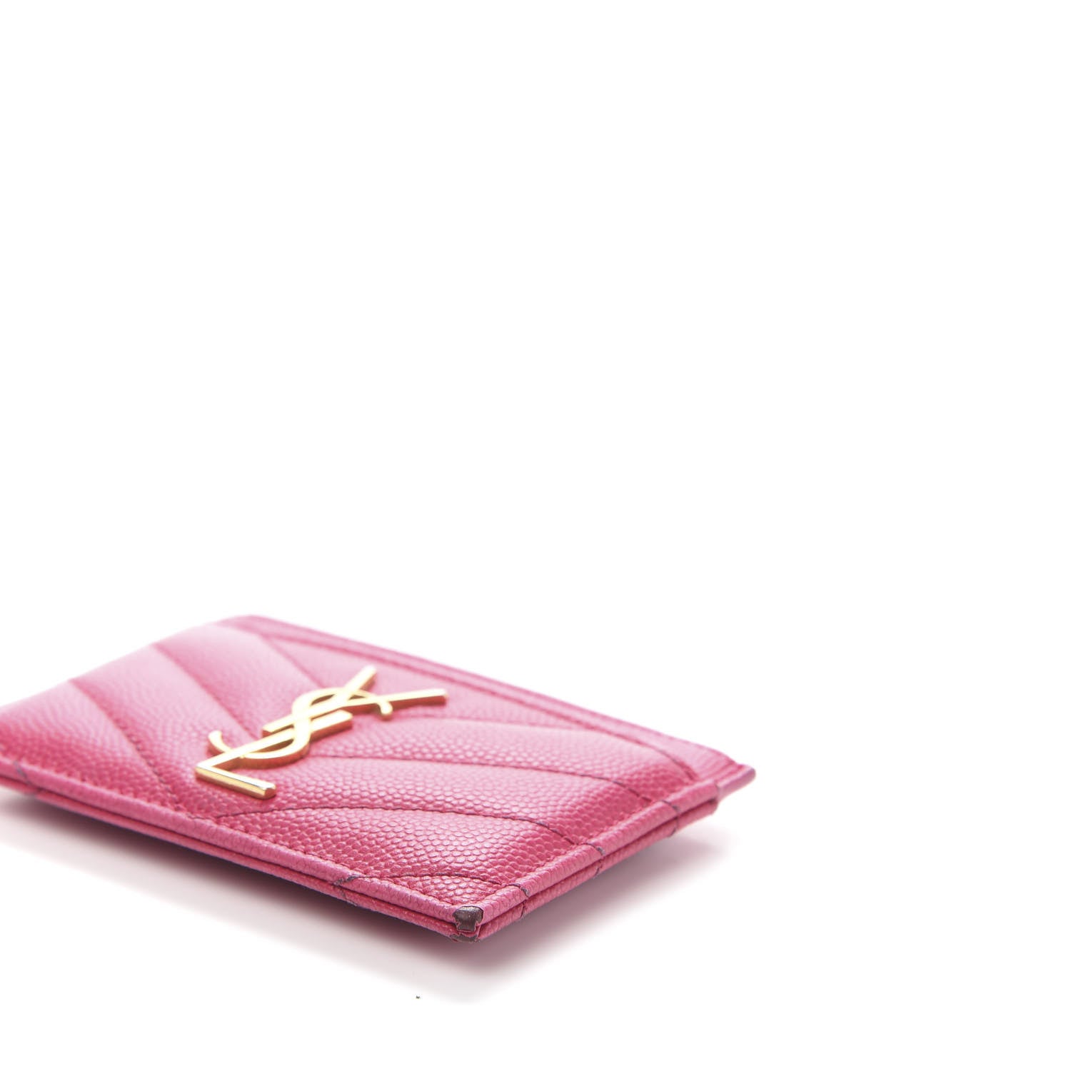 Saint Laurent Grain De Poudre Matelasse Chevron Monogram Credit Card Case Lipstick Fuchsia 10 of 10