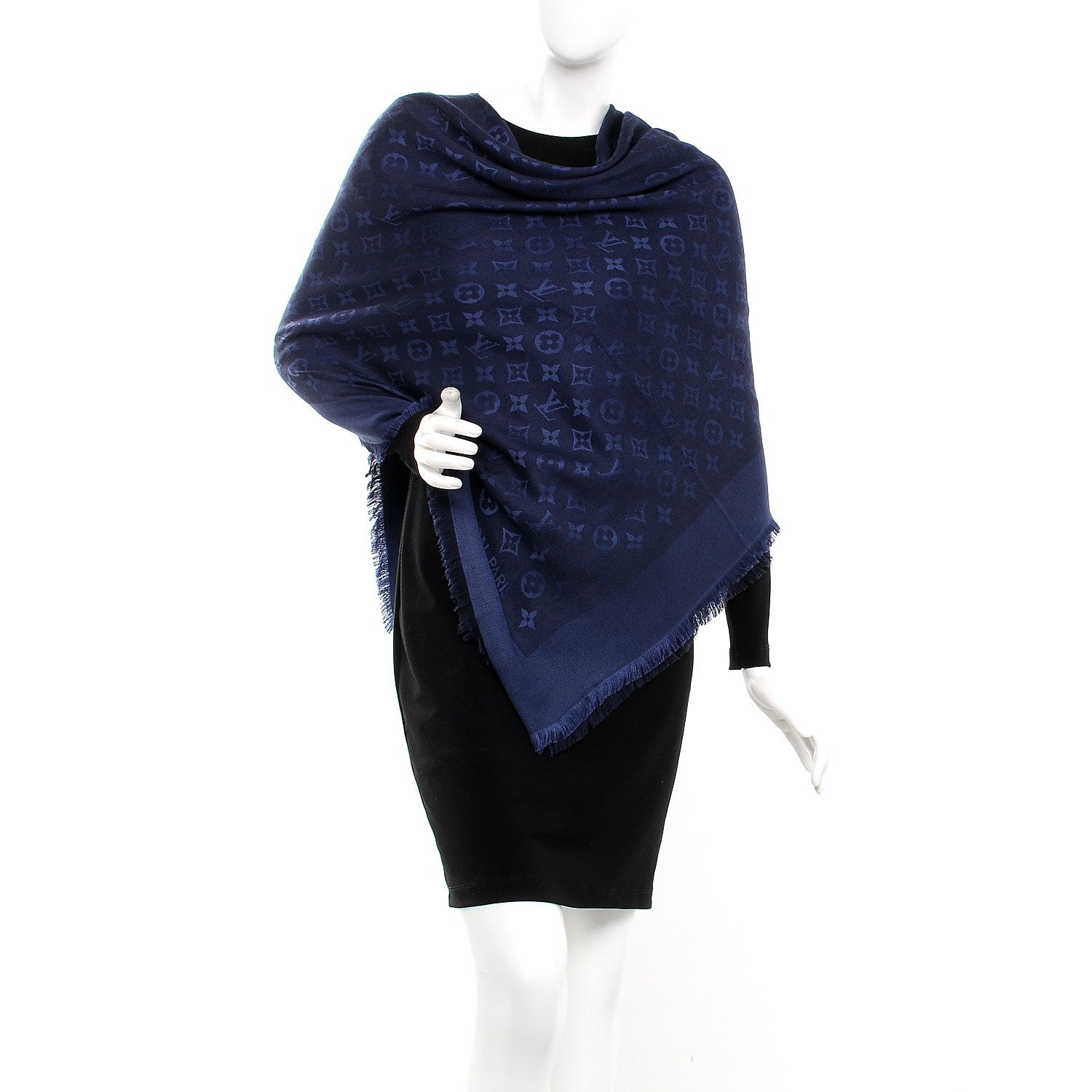 Louis Vuitton Wool Silk Monogram Shawl Blue Nuit 2 of 4