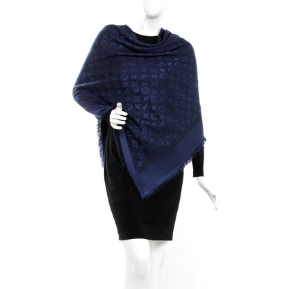 Louis Vuitton Wool Silk Monogram Shawl Blue Nuit 2 of 4