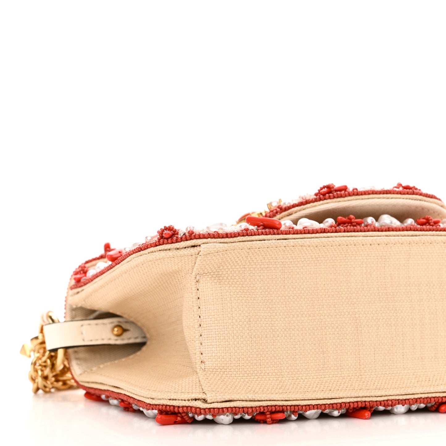 Raffia Beaded Crystal Embroidered Vlogo Small Loco Shoulder Bag Natural Orange