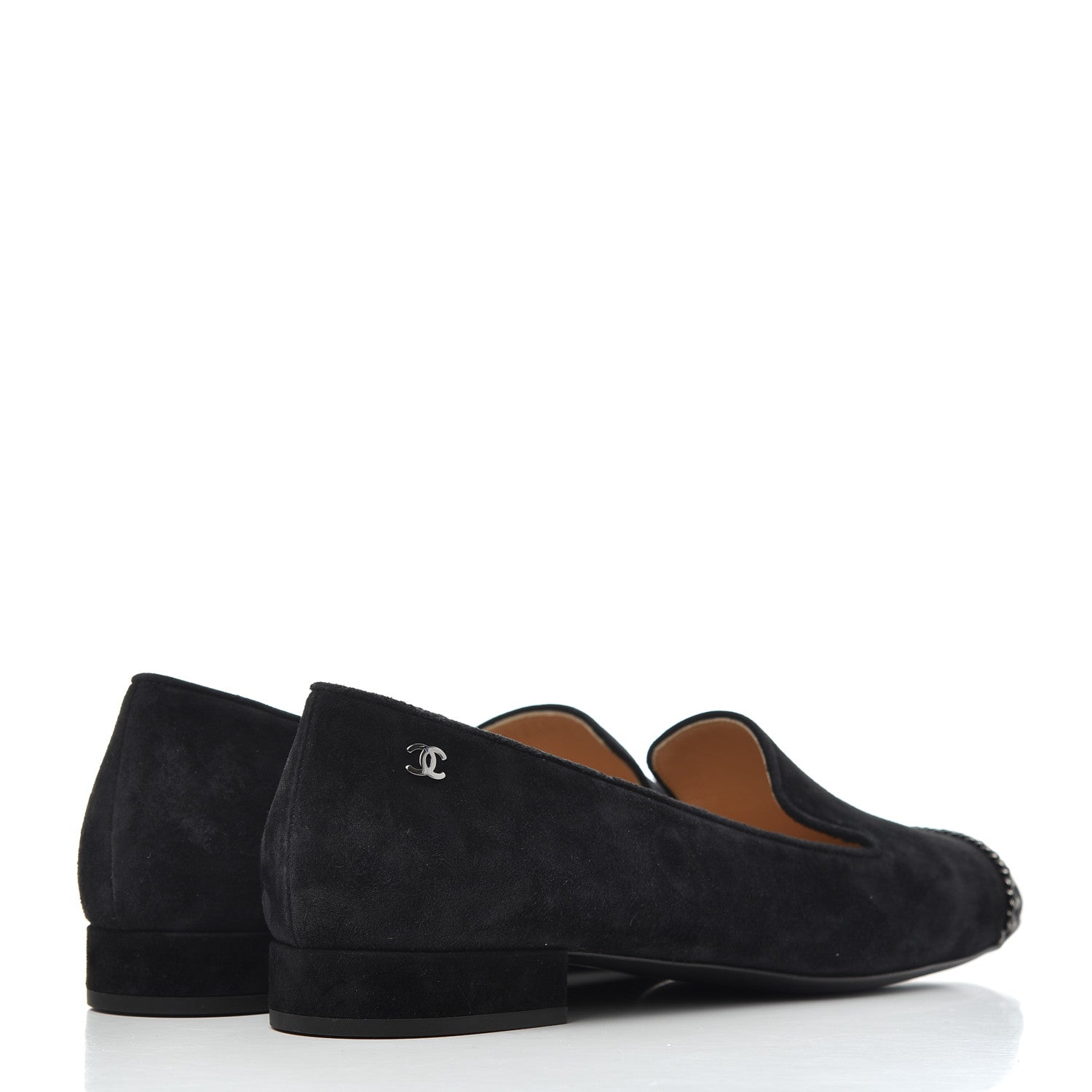 Chanel Suede Cap Toe Chain Moccasin Loafers 39 Black 4 of 12