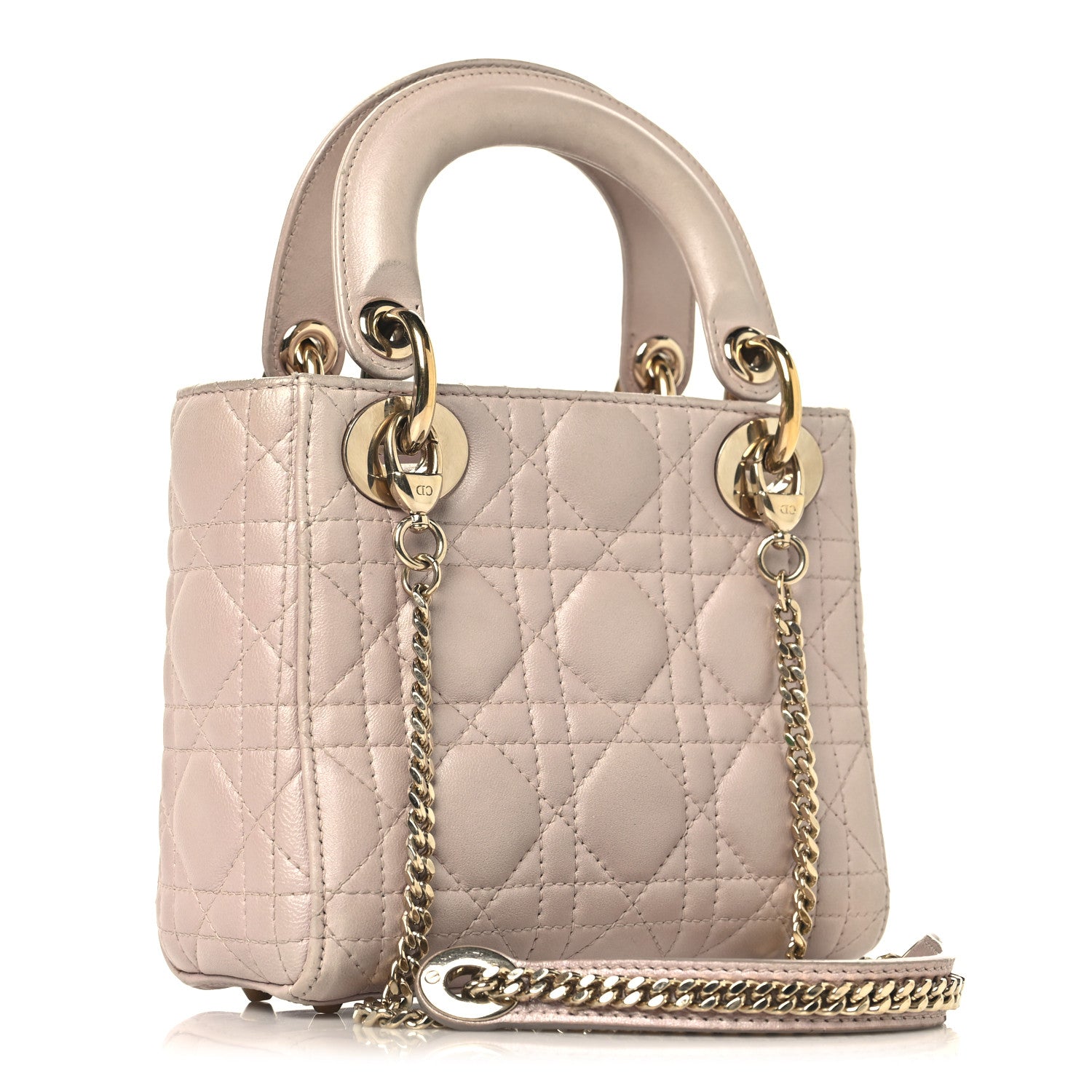 Christian Dior Metallic Lambskin Cannage Mini Lady Dior Lotus 3 of 12