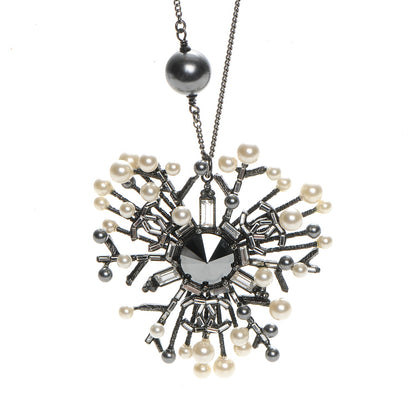 Chanel Crystal Baguette Pearl CC Necklace Black Silver 4 of 5