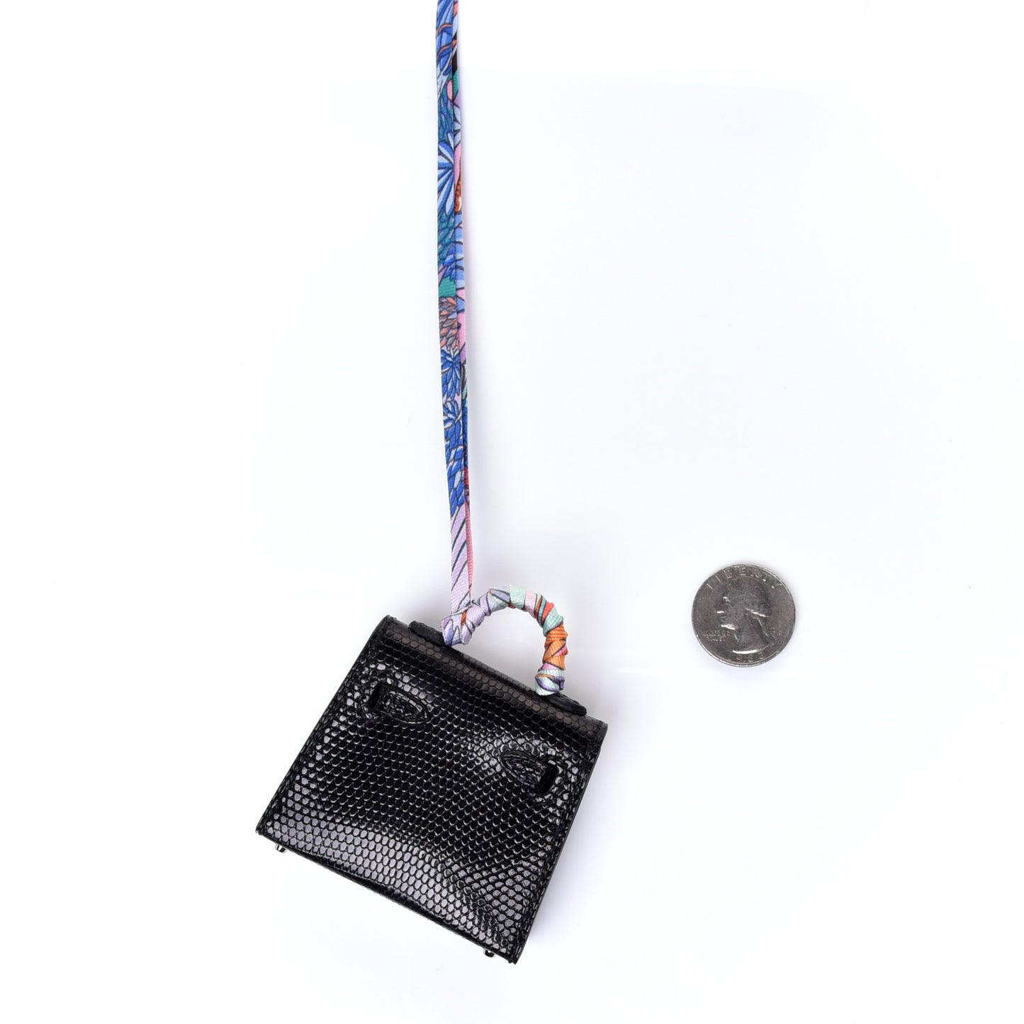Lizard Mini Kelly Twilly Bag Charm Black