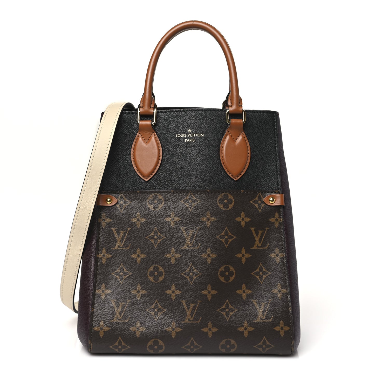 Calfskin Monogram Fold Tote MM Black Wine Cream