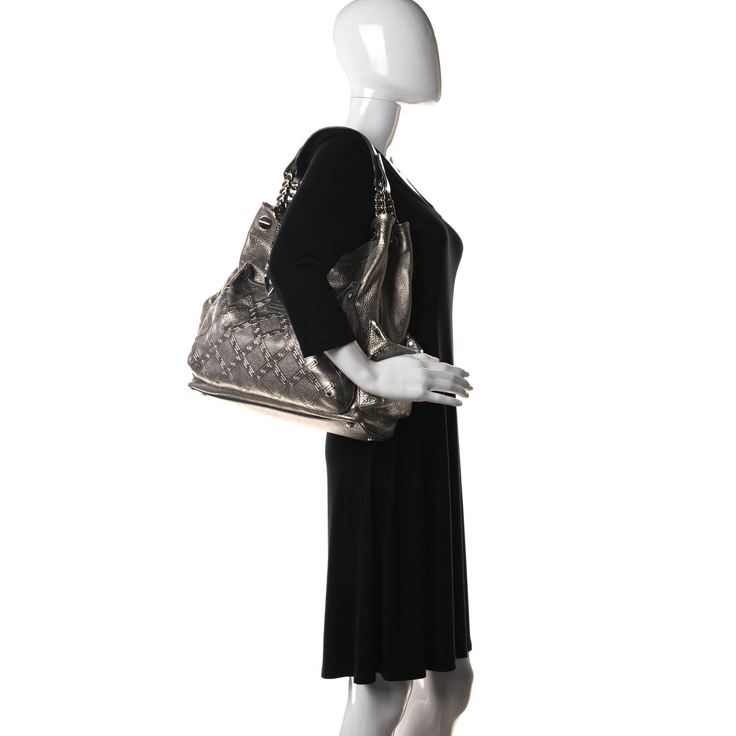 Metallic Calfskin Front Pocket Shoulder Bag Silver