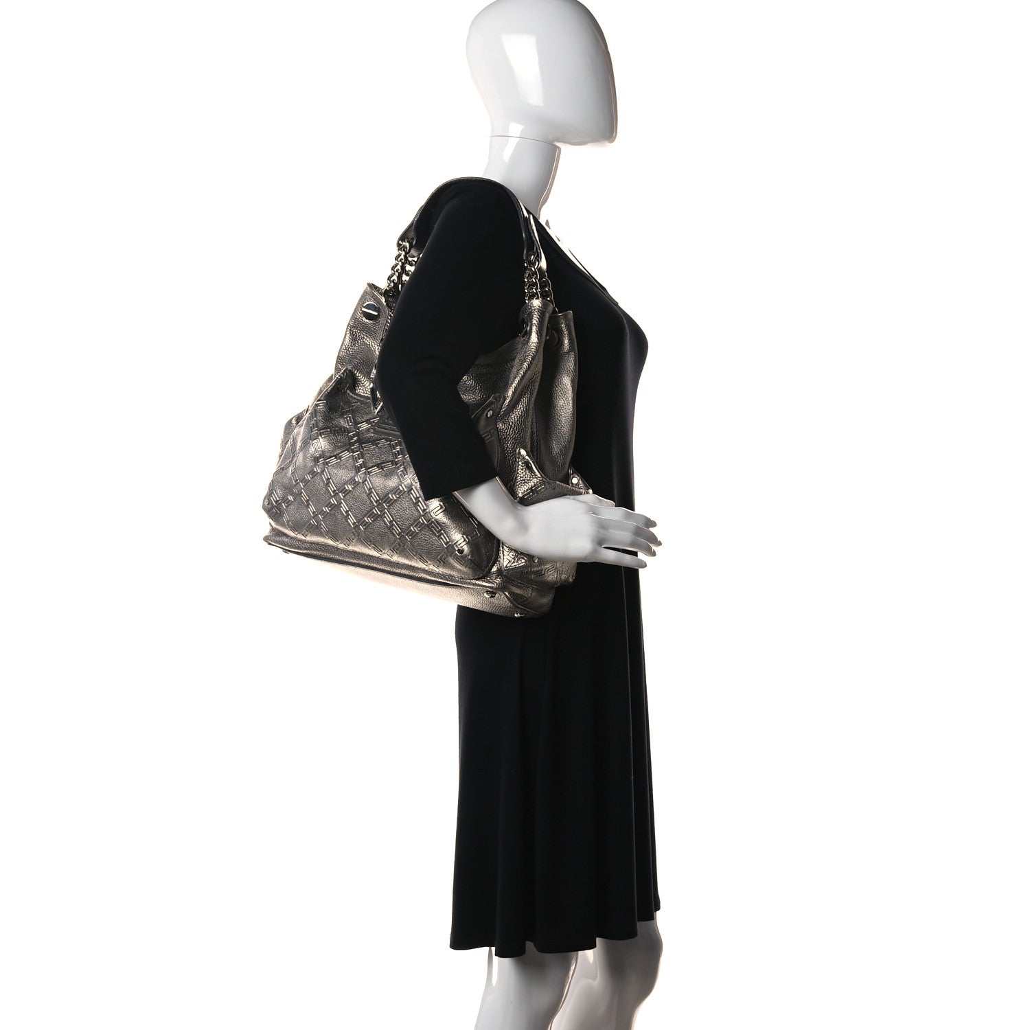 Versace Metallic Calfskin Front Pocket Shoulder Bag Silver 2 of 8