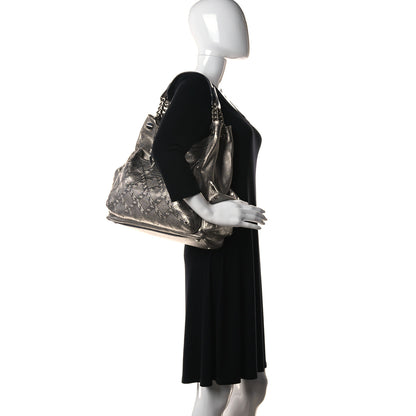 Versace Metallic Calfskin Front Pocket Shoulder Bag Silver 2 of 8
