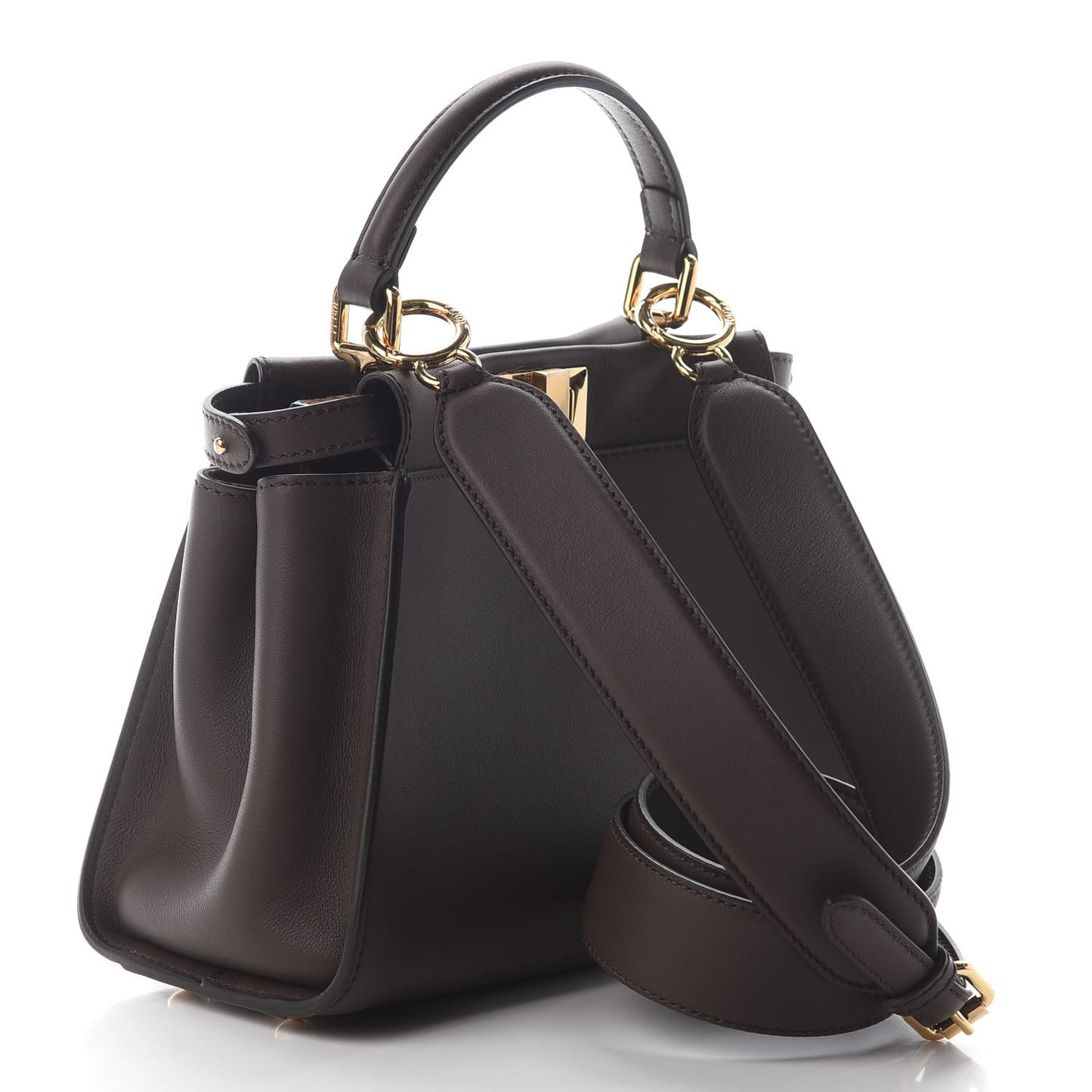 Vitello Seta Suede FF Mini Peekaboo Iconic Satchel Chocolate Sigaro Marrone